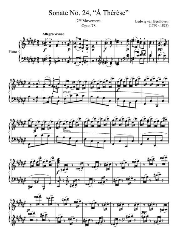 Partitura da música Sonata No 24 À Thérèse 2nd Movement