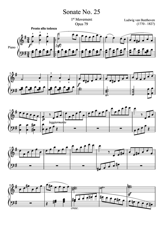 Partitura da música Sonata No 25 1st Movement