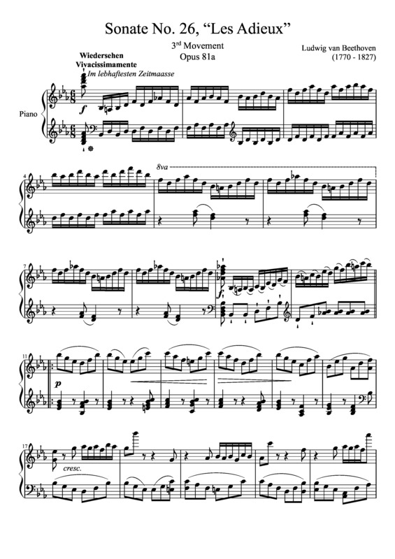 Partitura da música Sonata No 26 Les Adieux 3rd Movement