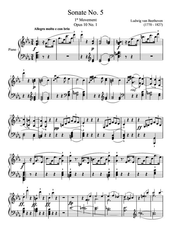 Partitura da música Sonata No 5 1st Movement