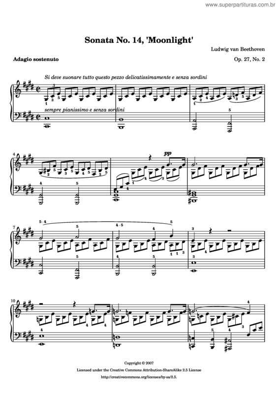 Partitura da música Sonata Op. 27 n. 2 `Sonata ao Luar`