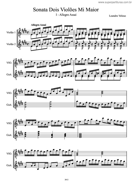 Partitura da música Sonata Para Dois Violões Em Mi Maior