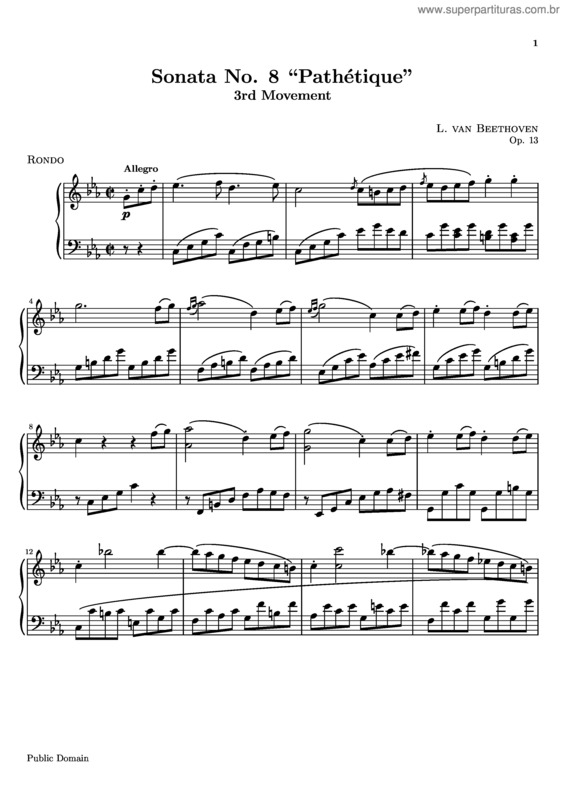 Partitura da música Sonata para piano n.º 8 v.3
