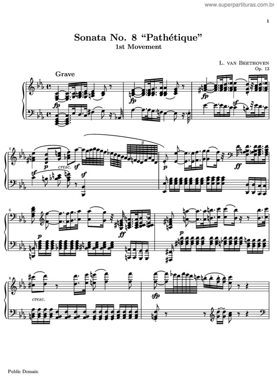 Partitura da música Sonata para piano n.º 8 v.4