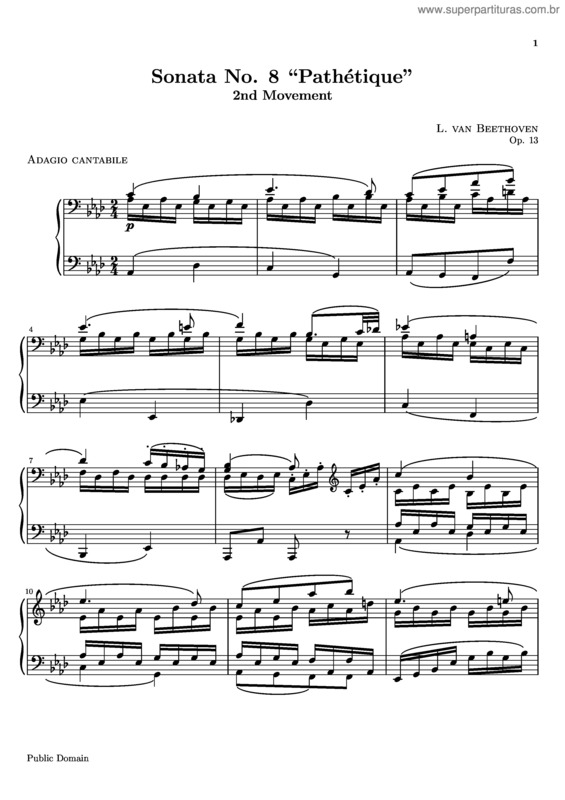Partitura da música Sonata para piano n.º 8
