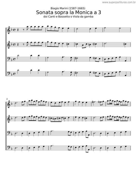 Partitura da música Sonata Sopra La Monica A 3 – Biagio Marini