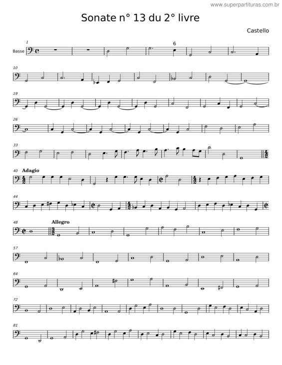 Partitura da música Sonate N° 13 Du 2° Livre – Dario Castello