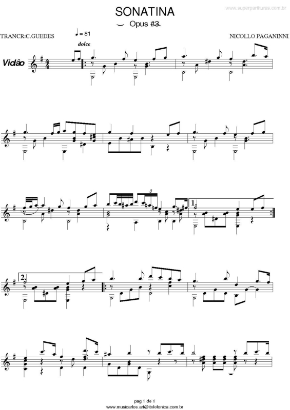 Partitura da música Sonatina (Opus 3)