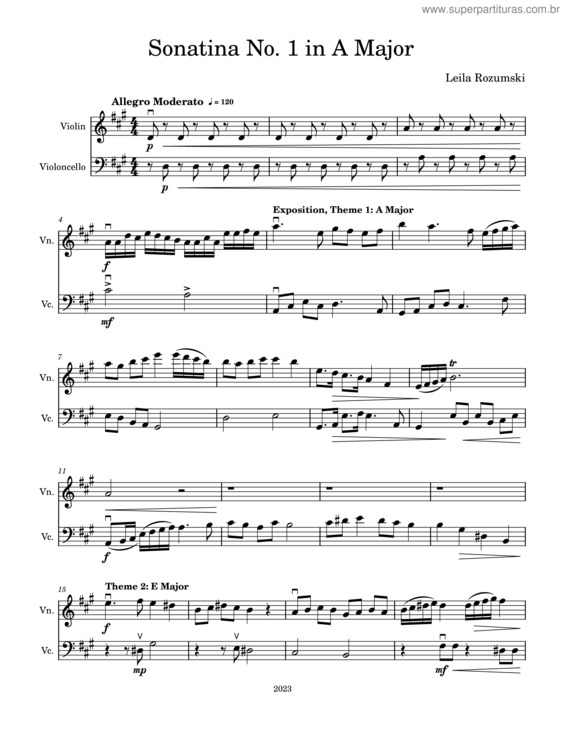 Partitura da música Sonatina No. 1 In A Major – Leila Rozumski