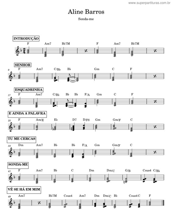 Partitura da música Sonda–Me – Aline Barros