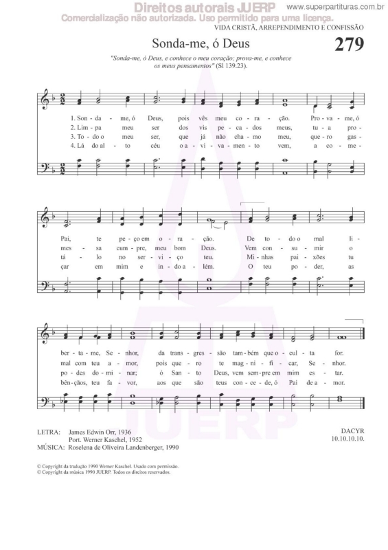 Partitura da música Sonda-me, Ó Deus - 279  HCC v.2