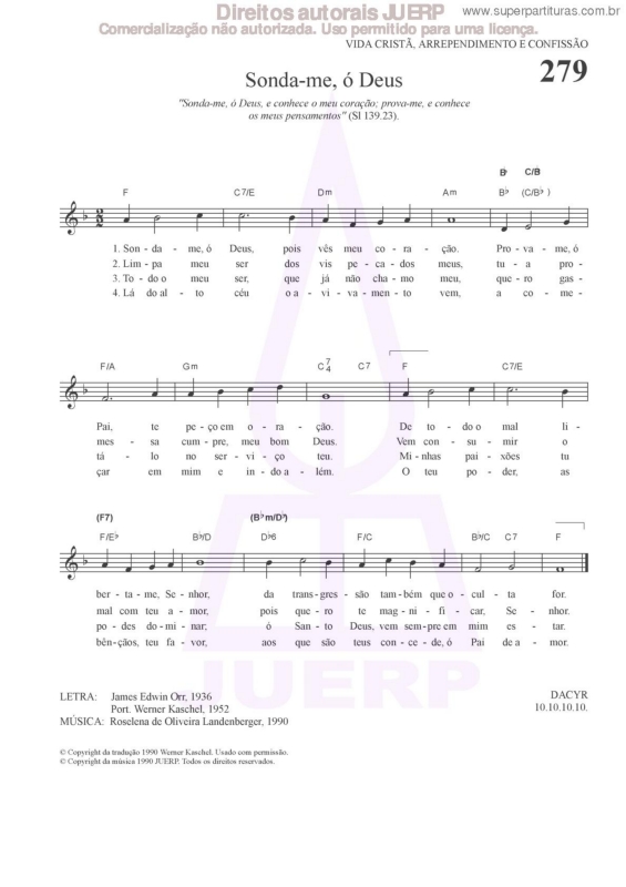 Partitura da música Sonda-me, Ó Deus - 279  HCC