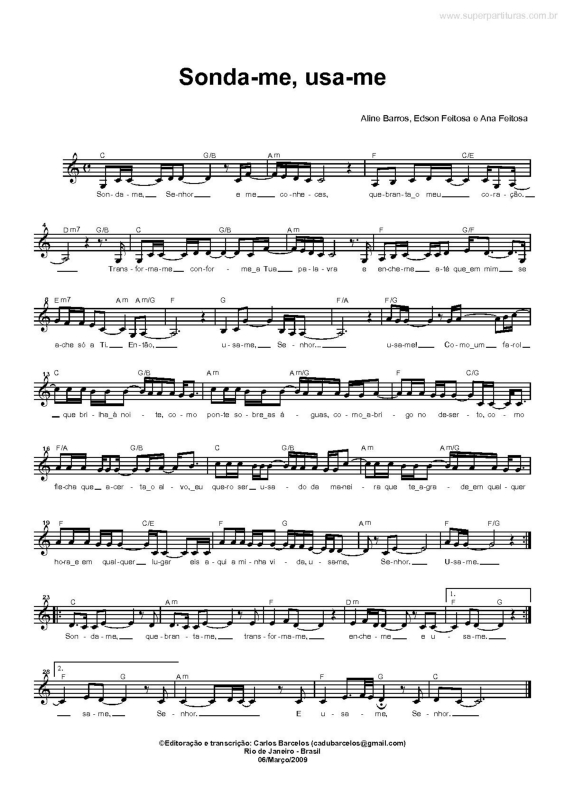 Partitura da música Sonda-me, Usa-me