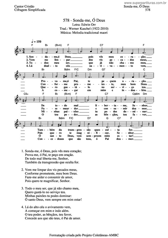 Partitura da música Sonda-Me Ó Deus v.2