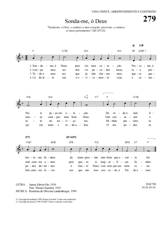 Partitura da música Sonda-me ó Deus