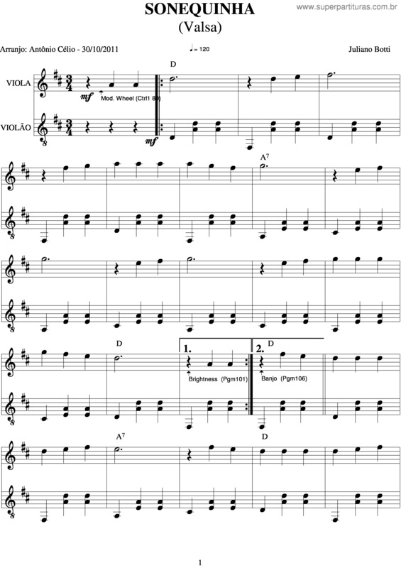 Partitura da música Sonequinha