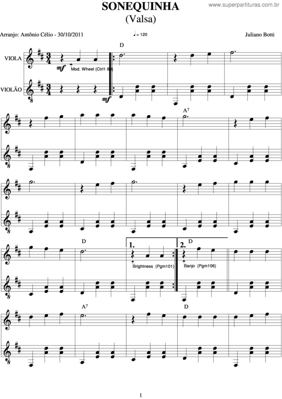 Partitura da música Sonequinha