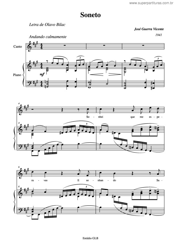 Partitura da música Soneto