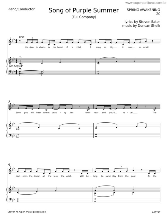 Partitura da música Song Of Purple Summer – Duncan Sheik v.2