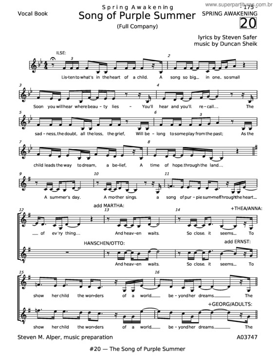 Partitura da música Song Of Purple Summer – Duncan Sheik