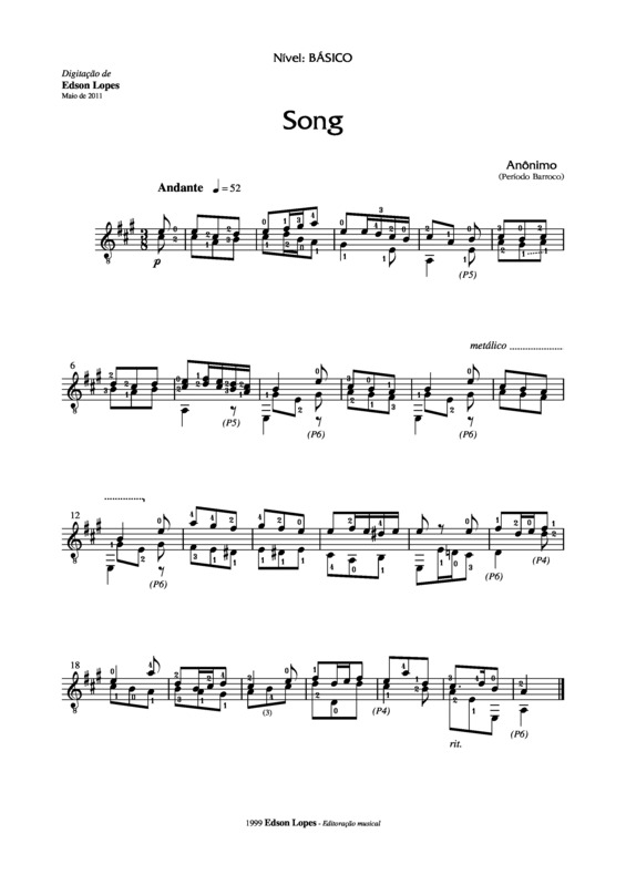 Partitura da música Song