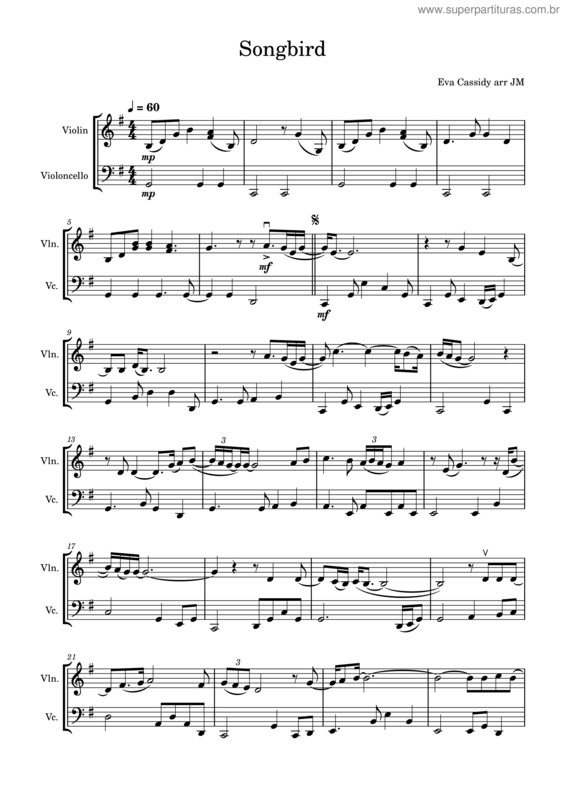 Partitura da música Songbird – Eva Cassidy Songbird