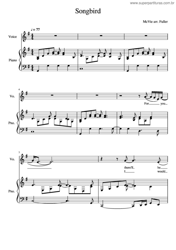 Partitura da música Songbird Eva Cassidy