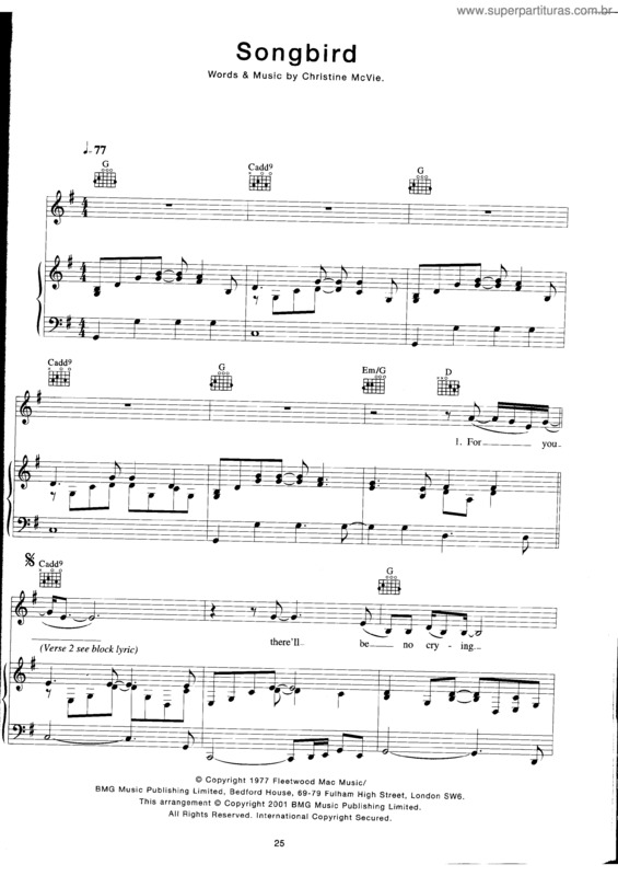 Partitura da música Songbird v.2