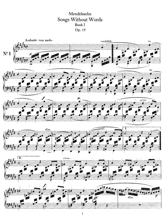 Partitura da música Songs without Words, Book 1