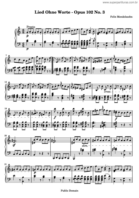 Partitura da música Songs without Words, Book 3 v.2