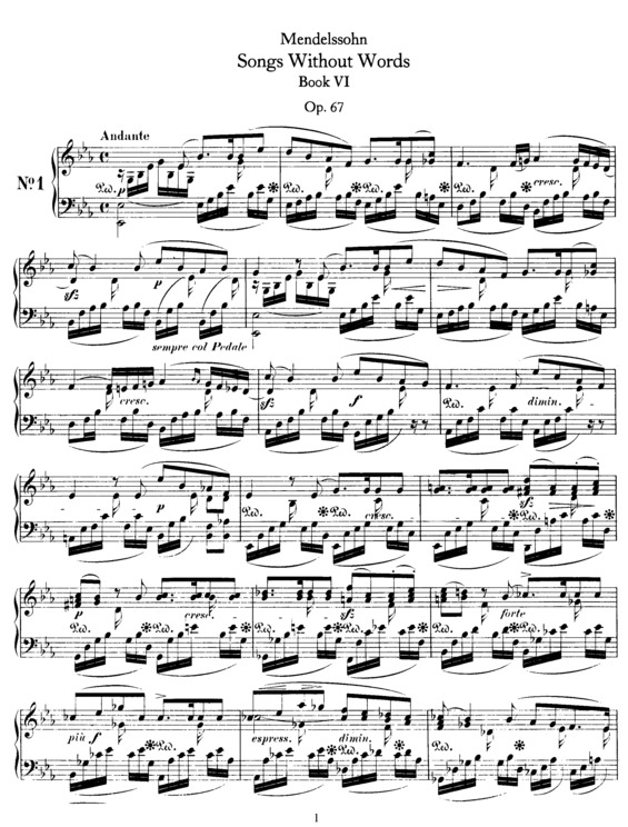 Partitura da música Songs without Words, Book 6