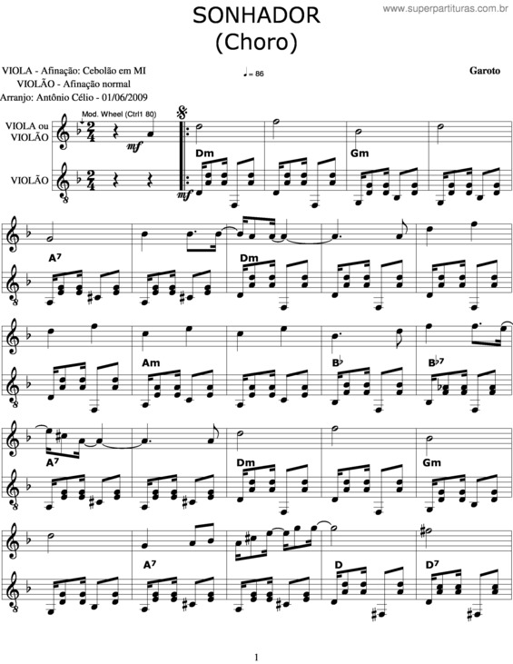 Partitura da música Sonhador v.4