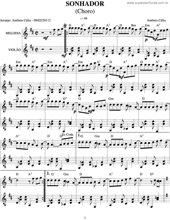 Partitura da música Sonhador v.6