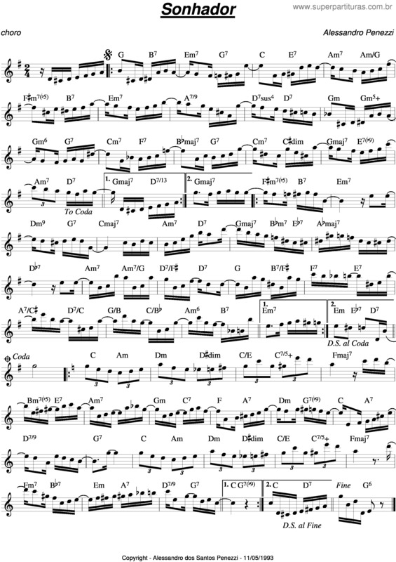 Partitura da música Sonhador