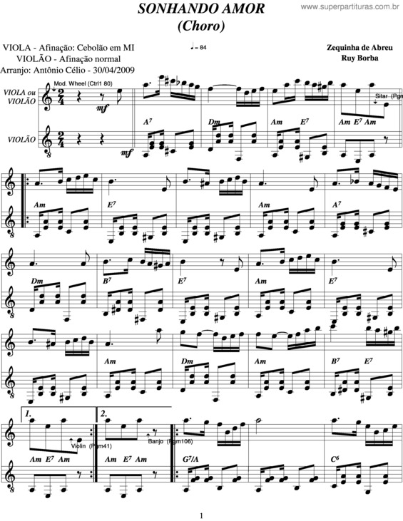 Partitura da música Sonhando Amor