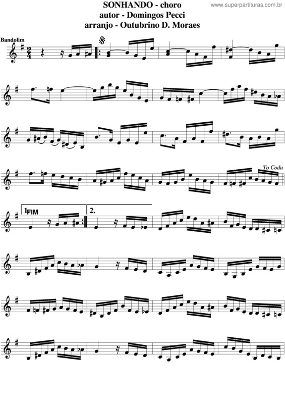 Partitura da música Sonhando v.2