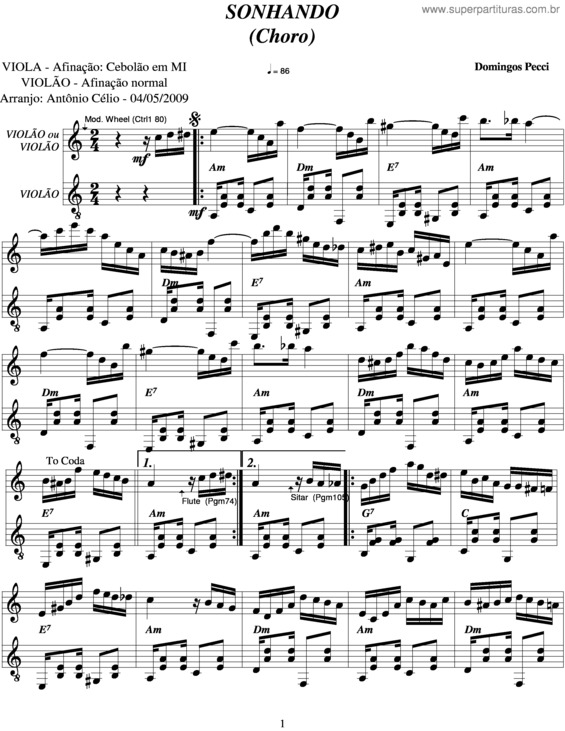 Partitura da música Sonhando v.4
