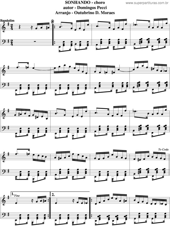 Partitura da música Sonhando v.7