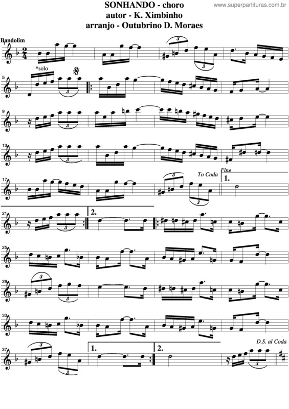 Partitura da música Sonhando