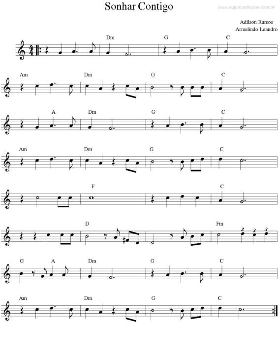 Partitura da música Sonhar Contigo