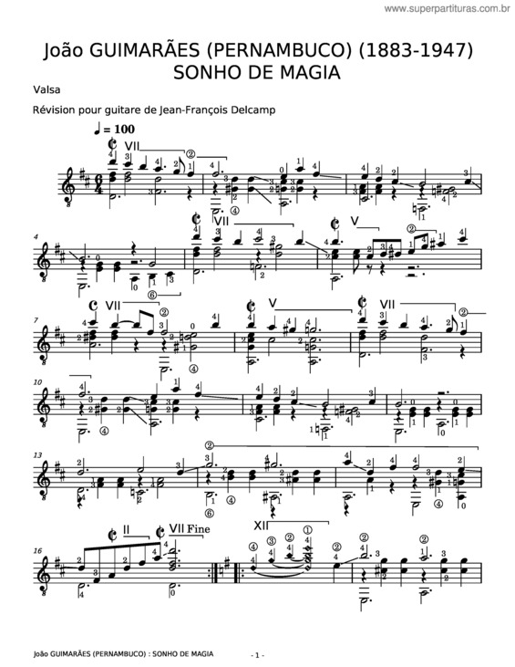 Partitura da música Sonho De Magia – João Pernambuco