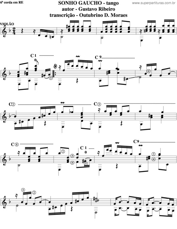 Partitura da música Sonho Gaucho