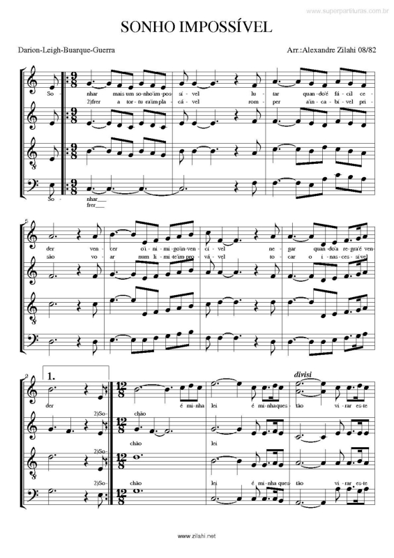 Partitura da música Sonho Impossível v.2