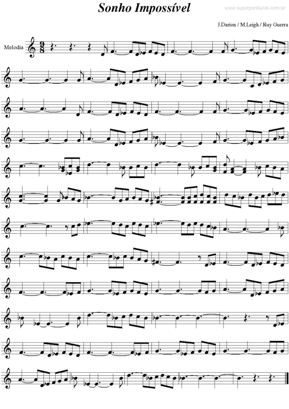 Partitura da música Sonho Impossível