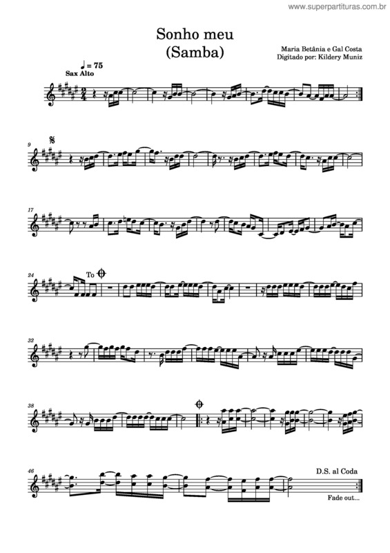 Partitura da música Sonho Meu – Maria Bethania