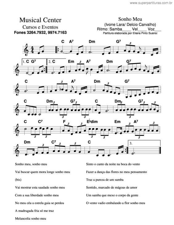 Partitura da música Sonho Meu v.2