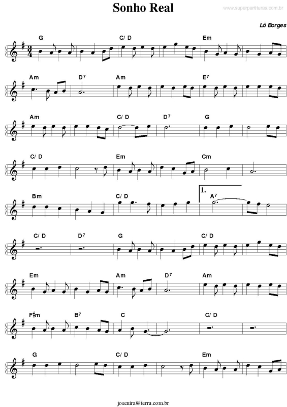 Partitura da música Sonho Real