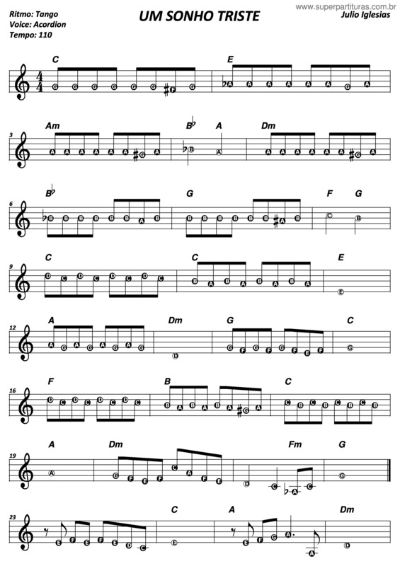 Partitura da música Sonho Triste