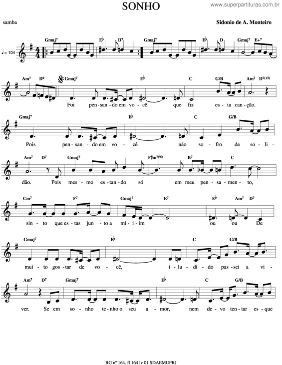 Partitura da música Sonho v.2