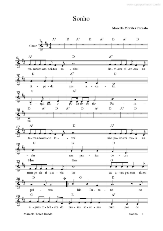 Partitura da música Sonho